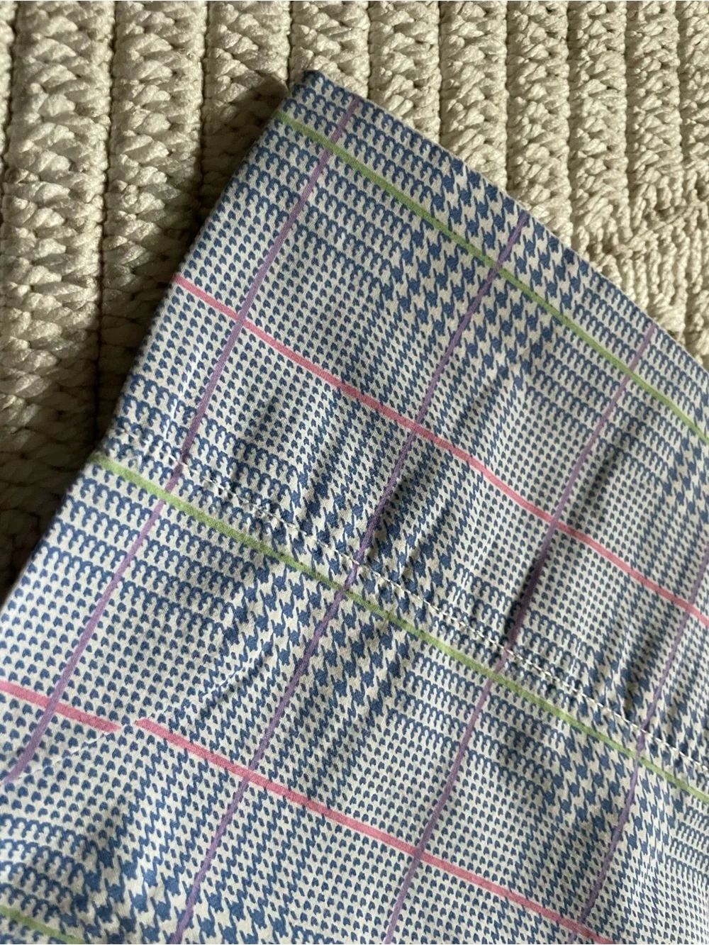 Ralph Lauren Blue & White Plaid Pillow Shams with Pink & Green Accents